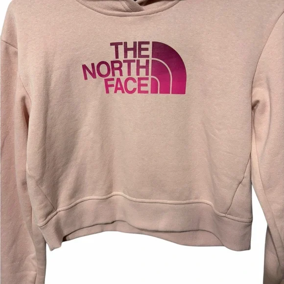 The North Face Girl’s Blush Pink Cropped Hoodie with Magenta Logo - Picture 2 of 6